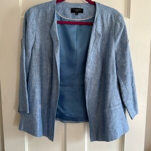 🪻Talbots Woman blue linen open front jacket with 3/4 sleeves. Size 14W.